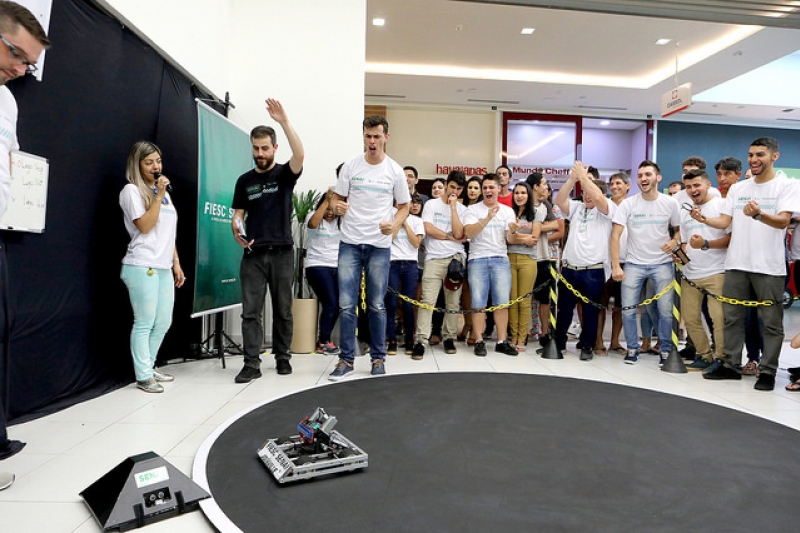Robôs construídos pelos alunos disputam prova que reúne soluções para a indústria (Foto: André Kopsch/ SENAI Challenge 2017)