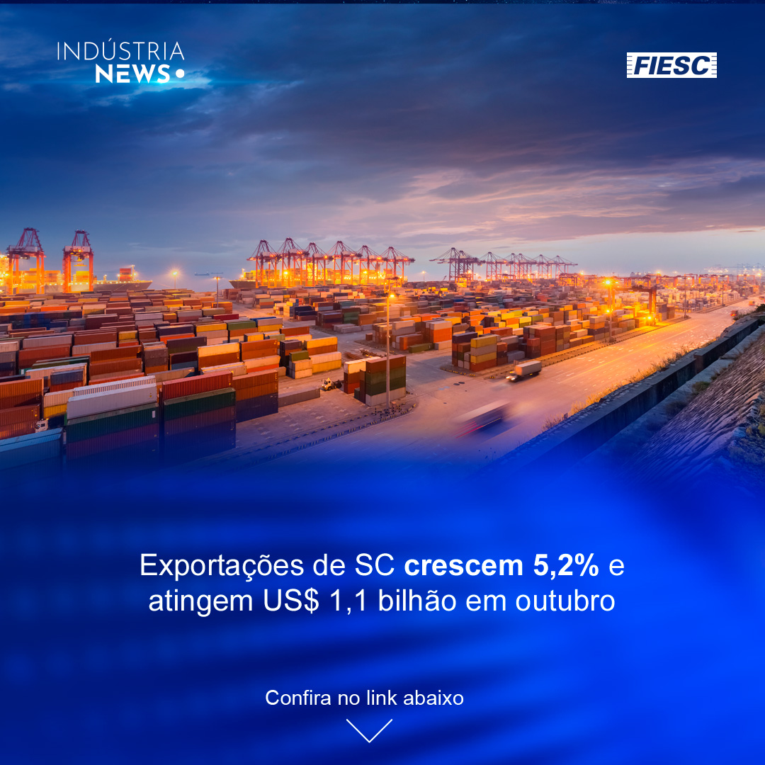 Exportações de SC crescem 5,2% e atingem US$ 1,1 bilhão em outubro