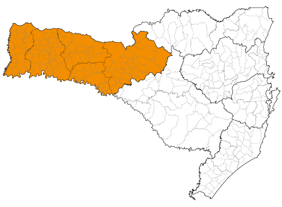 Mapa de Santa Catarina destacando a mesoregião oeste.