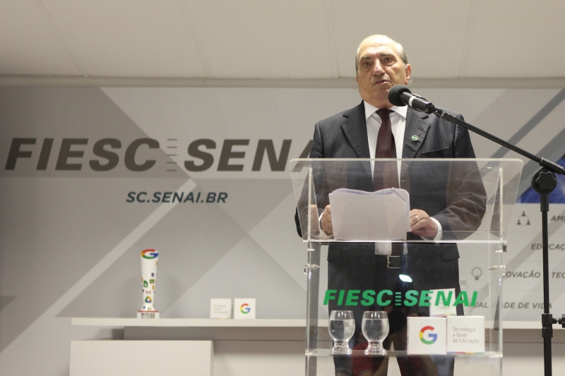 O industrial Michel Miguel em solenidade como vice-presidente da FIESC, em abril de 2018. Foto: Fabiano Bordignon