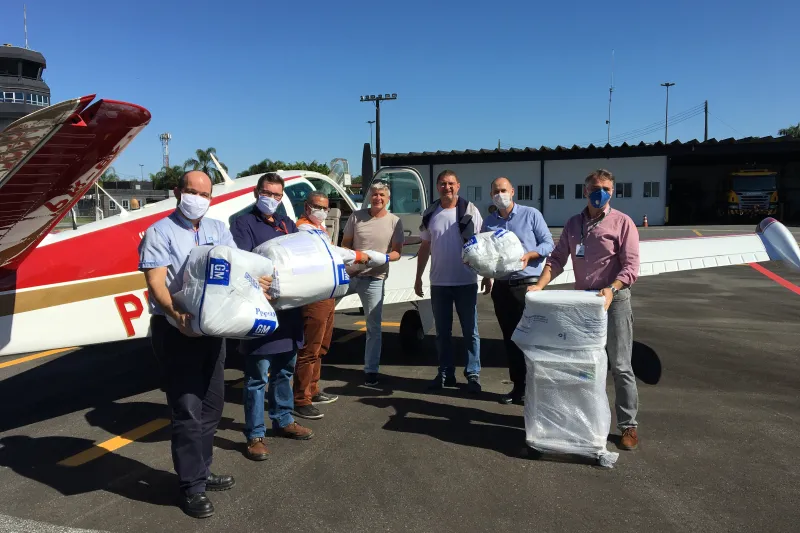 Equipamentos são transportados em articulação do Comdefesa da FIESC com a Defesa Civil e Aeroclube de Santa Catarina