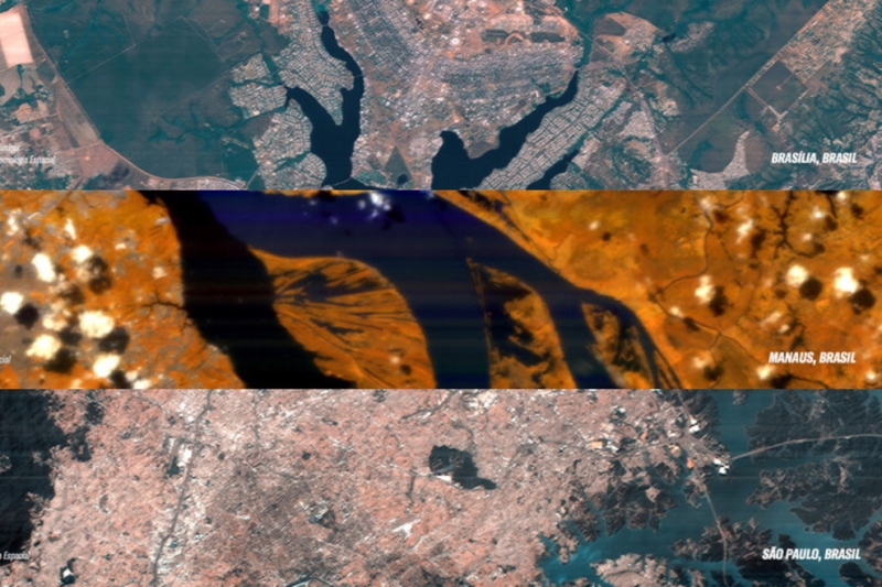 As cidades de Brasília, Manaus e São Paulo, em imagens capturadas pelo VCUB1 (divulgação Visiona)